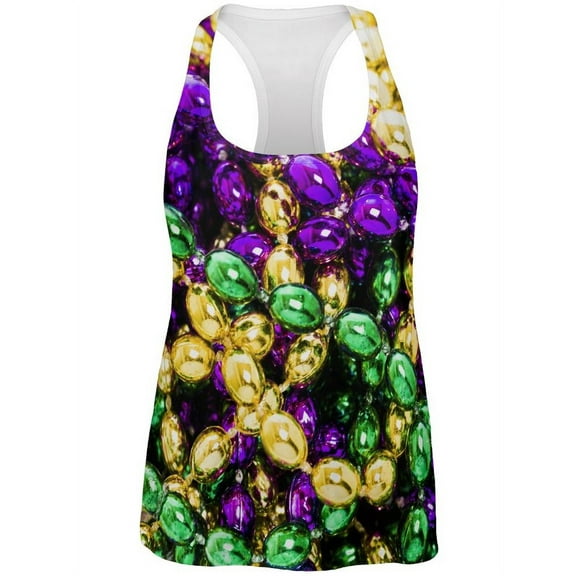 Mardi Gras Beads All Over Womens Racerback Tank Top - Small