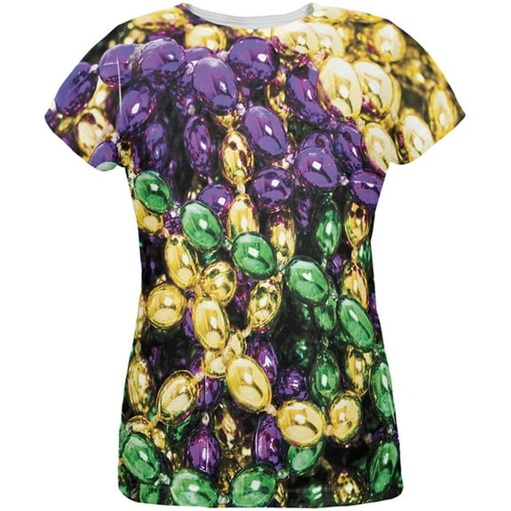 Mardi Gras Beads All Over Womens T-Shirt - X-Large