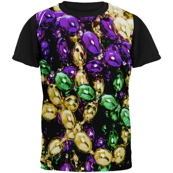 Mardi Gras Beads Costume All Over Mens Black Back T Shirt Multi LG