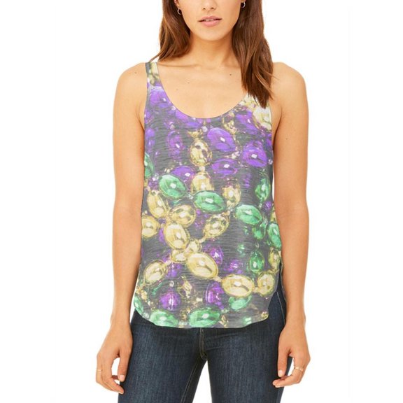 Mardi Gras Beads Juniors Flowy Side Slit Tank Top Multi X-LG