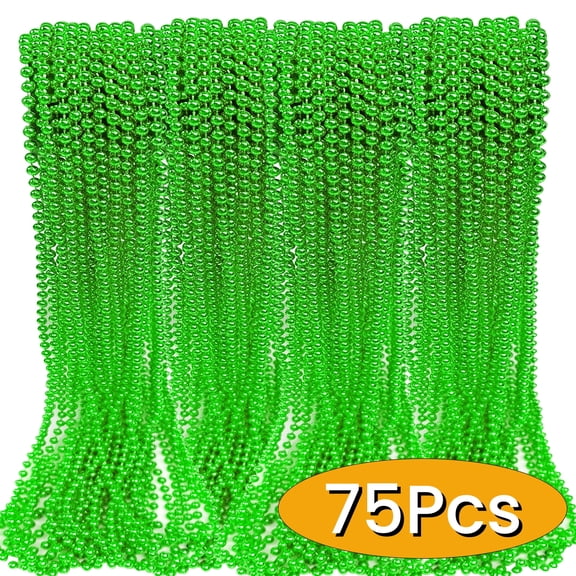 Mardi Gras Beads Necklace Mardi Gras Accessories Metallic Green Bead Necklace Disco Party Favors Neon Jewelry for Women Men Festival Parade Throw Accessories 75Pcs