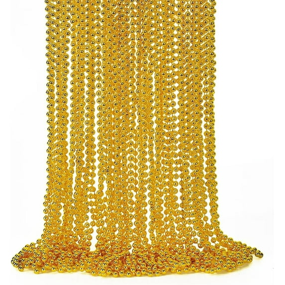 Mardi Gras Beads Necklaces,Happon 24 Pcs Gold Metallic Bead Necklace for Mardi Gras Holiday Party Favors Carnival Decorations Masquerade Parties Accessories