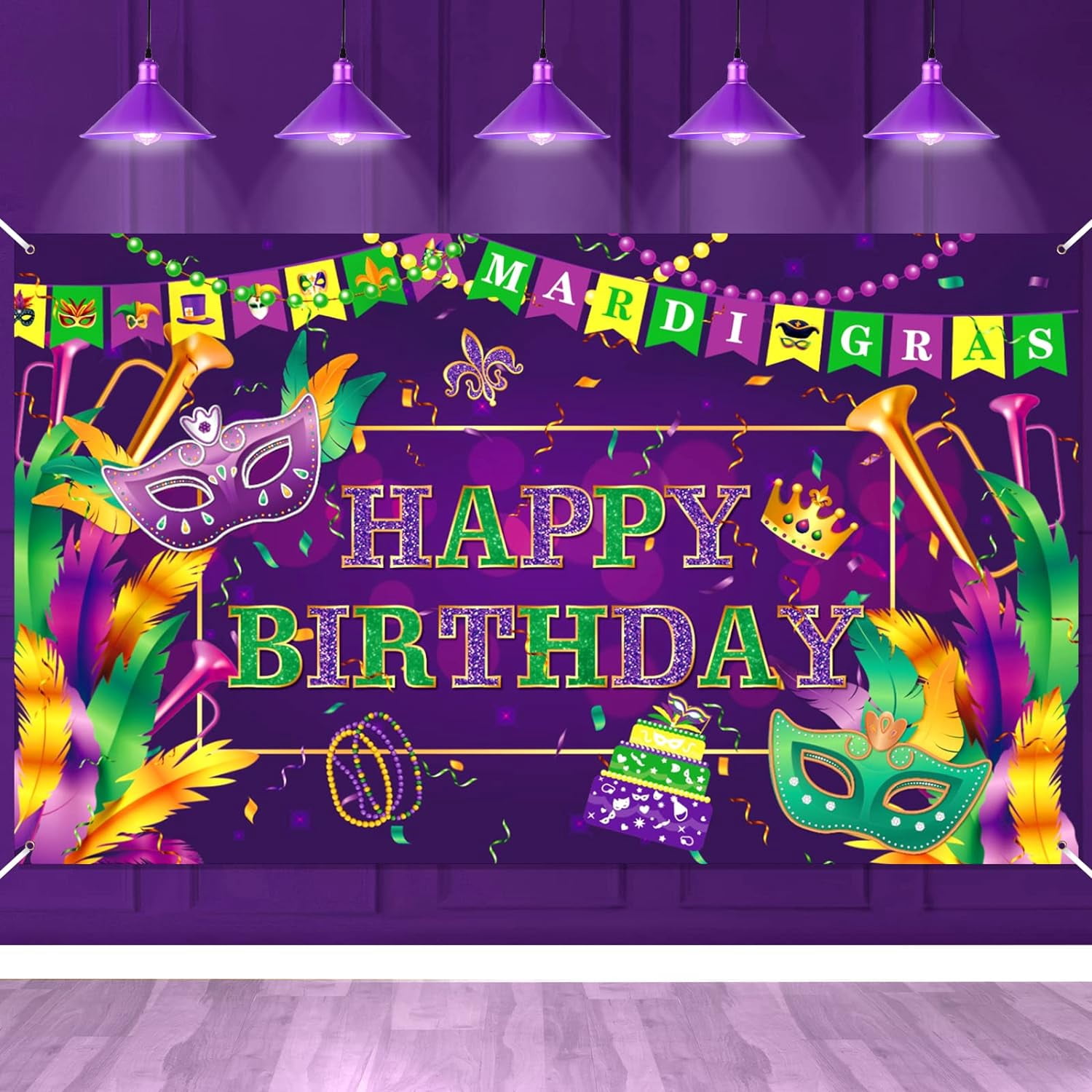Mardi Gras Birthday Party Decorations Extra Large Purple Happy Birthday ...