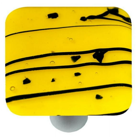 Mardi Gras Black with Sunflower Yellow Square Glass Cabinet Knob - Aluminum Post