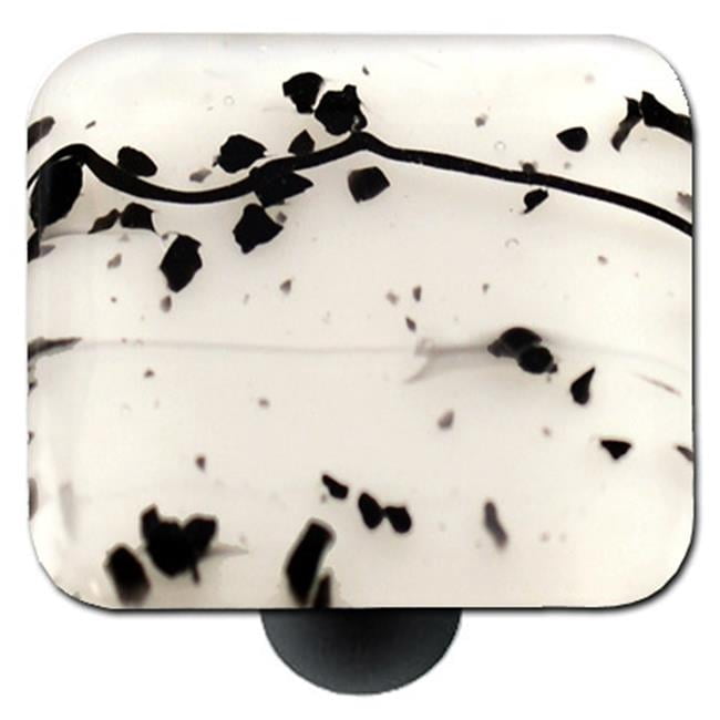 Mardi Gras Black with White Square Glass Cabinet Knob - Black Post