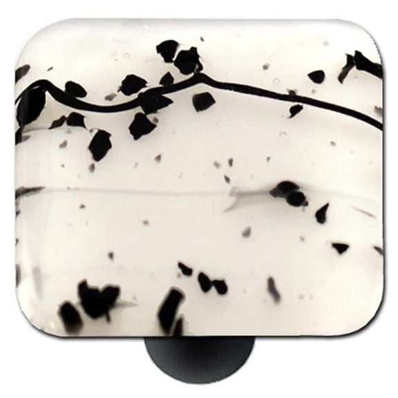 Mardi Gras Black with White Square Glass Cabinet Knob - Black Post