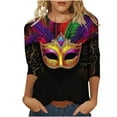 thumbnail image 1 of Mardi Gras Blouses for Women 3/4 Length Sleeve Tops Carnival Parade Street Shirts Fat Tuesday Three Quarter Sleeve Tees Mask Graphic Funny Top Holiday Outfits Women, 1 of 5