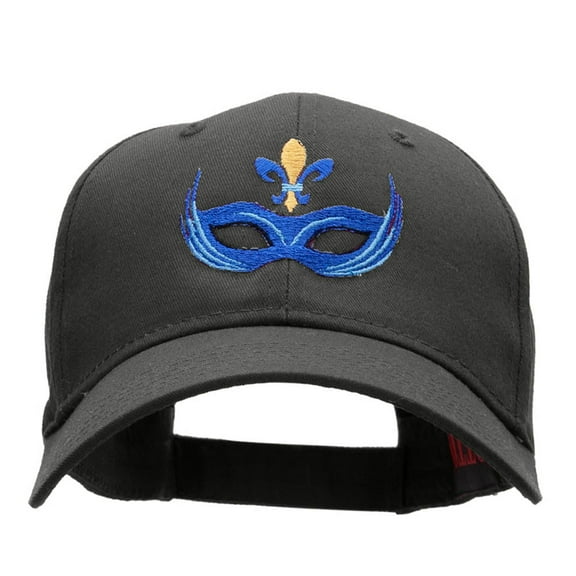 Mardi Gras Blue Mask Embroidered Solid Cotton Twill Low Profile Strap Cap - Charcoal OSFM