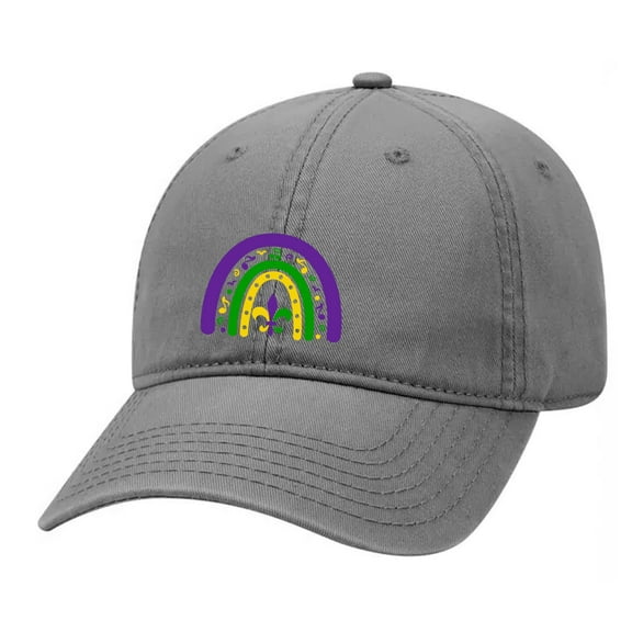 Mardi Gras Boho Rainbow Embroidered Twill Baseball Cap Hat with Adjustable Metal Buckle Back-Charcoal