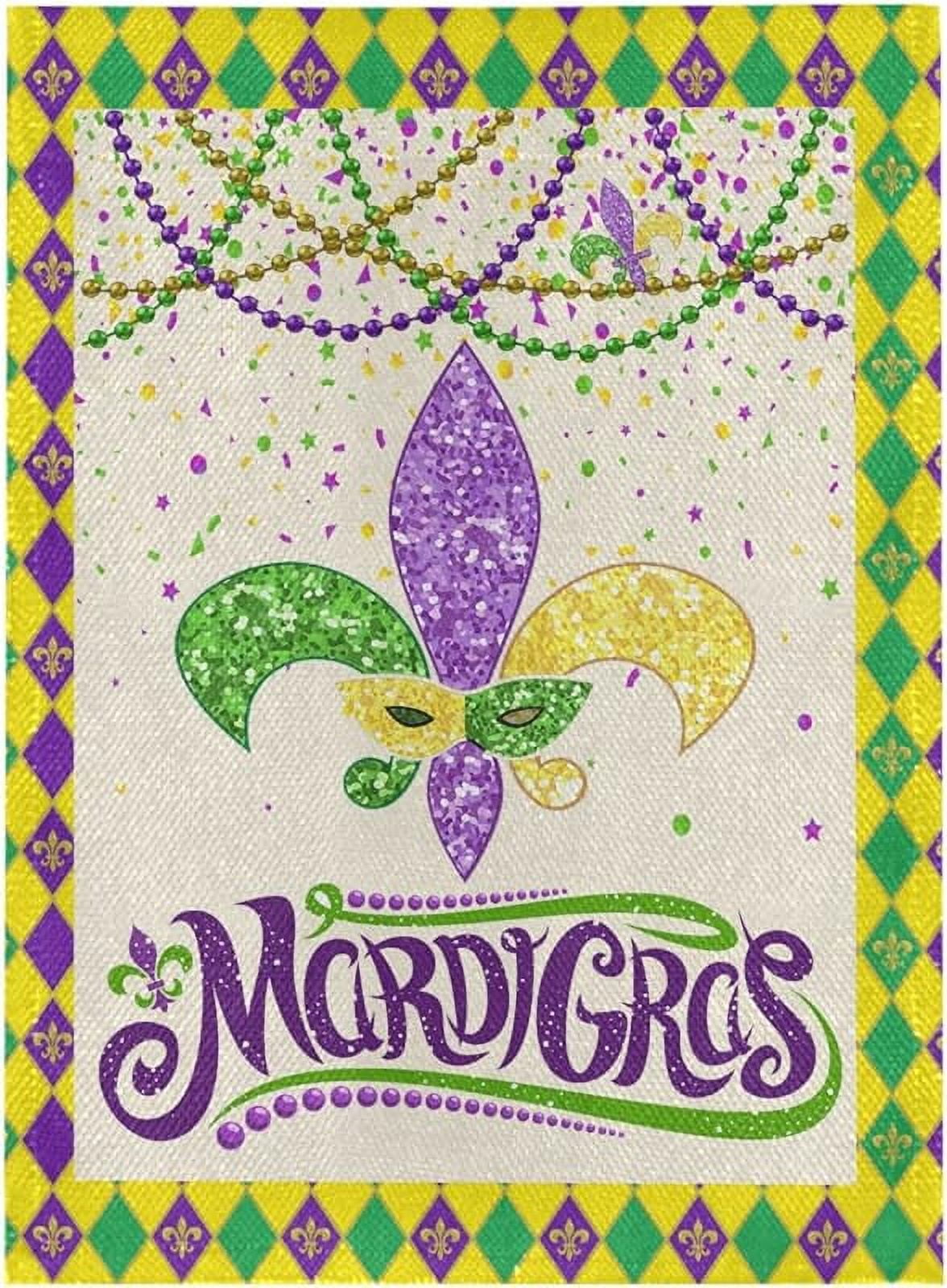 Mardi Gras Burlap Garden Flag 28x40, Outdoor Masquerade Party