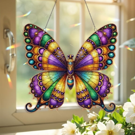 Mardi Gras Butterfly Acrylic Suncatcher, Louisiana Fleur De Lis Window Hanging, Carnival Festival Decor, New Orleans Party Gift