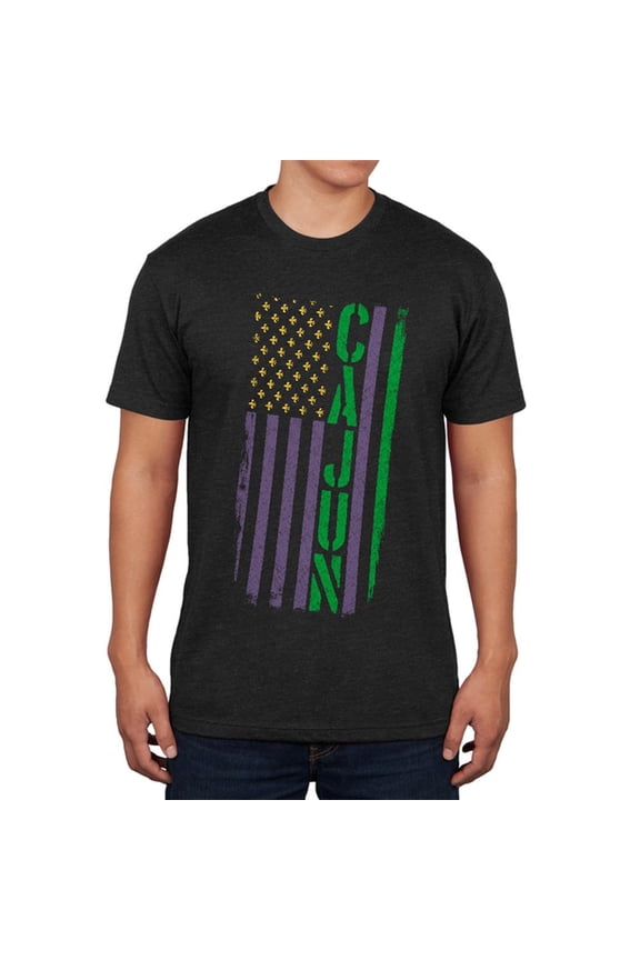 Mardi Gras Cajun American Distressed Flag Mens Soft T Shirt Vintage Black LG