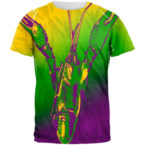 Mardi Gras Cajun Crawfish All Over Mens T Shirt Multi X-LG