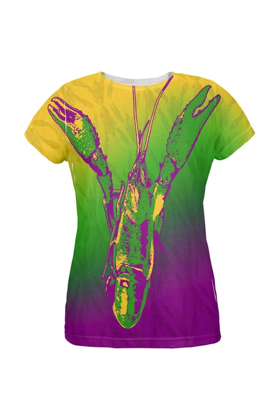 Mardi Gras Cajun Crawfish All Over Womens T Shirt Multi MD