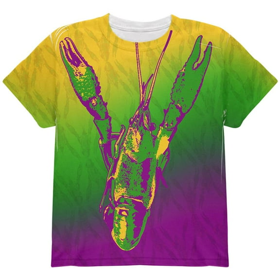 Mardi Gras Cajun Crawfish All Over Youth T Shirt Multi YSM