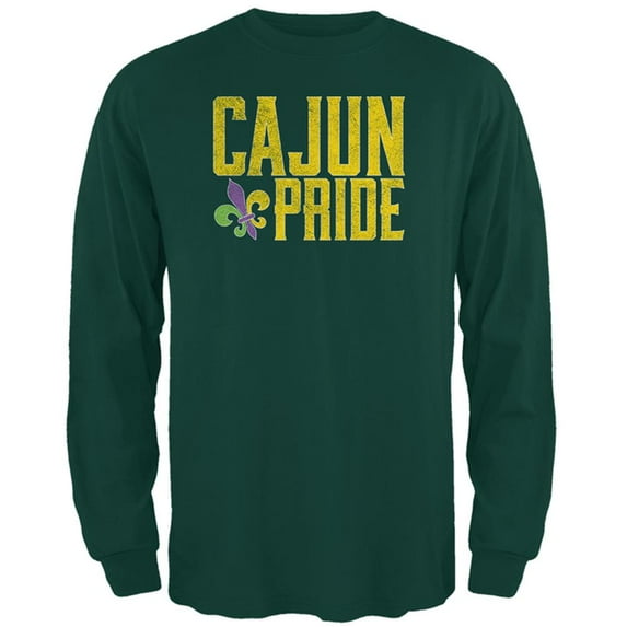 Mardi Gras Cajun Pride Fleur De Lis Mens Long Sleeve T Shirt Forest Green MD