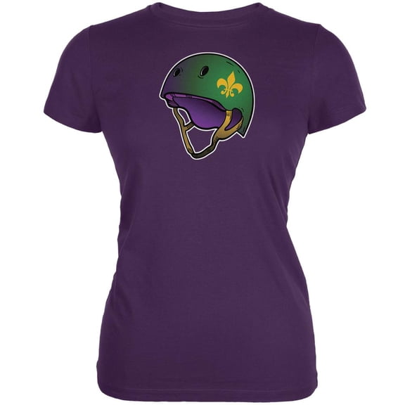 Mardi Gras Cajun Roller Derby Helmet Purple Juniors Soft T-Shirt - Small