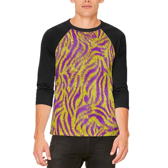 Mardi Gras Cajun Tiger Costume Mens Raglan T Shirt White-Black X-LG