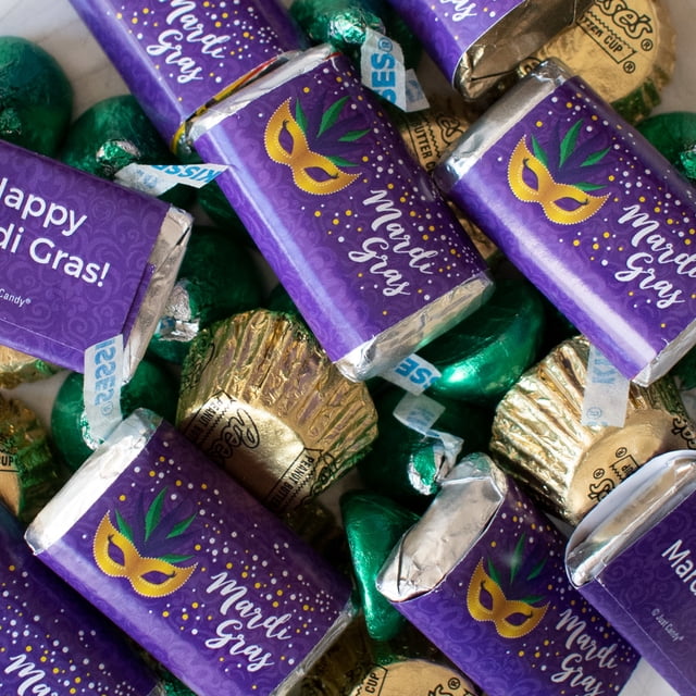 Mardi Gras Hershey's Kisses Chocolate - 28.8oz Bulk Bag (About 180 Pieces) - Milk Chocolate With Green, Purple & Gold Foil