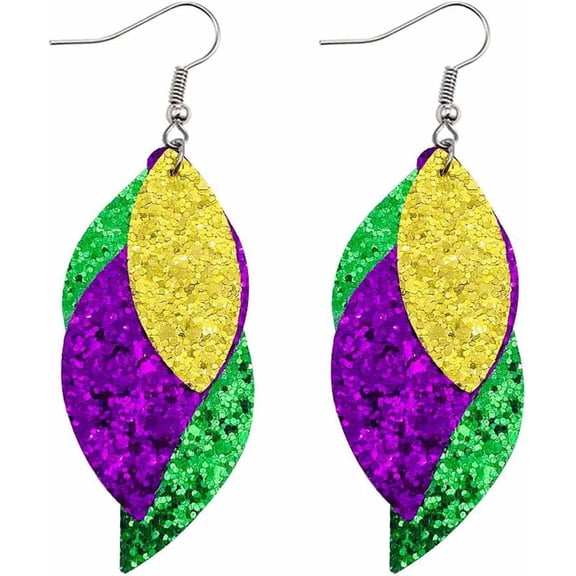 Mardi Gras Carnival Festive Lightweight Shining Leaf Teardrop Layered Mask Flower Leather Drop Dangle Colorful Earrings Holiday Theme Party Jewelry for Women