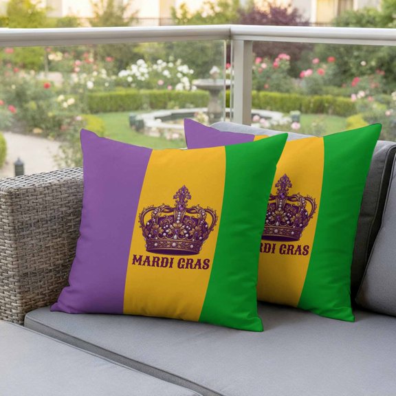 Mardi Gras Carnival Flag Waterproof Throw Pillow Covers Set of 2 Purple Yellow Green Color Blocking Outdoor Cushion Cover Pillow Protector Decorative Pillowcases for Bed Sofa Couch