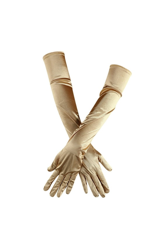 Mardi Gras Carnival Gloves for Women Gold Opera Dance Elbow Finger 1920s Bridal Long Length Satin Women's