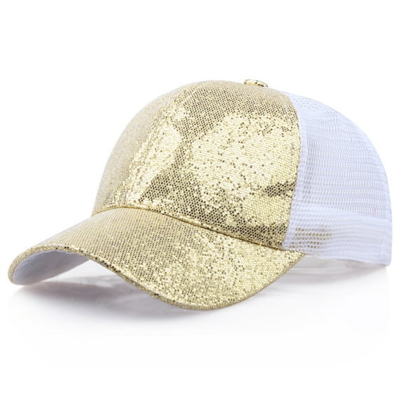 Mardi Gras Carnival Sequin Baseball Caps for Women Gold Girl Ponytail Cap Sequins Shiny Messy Bun Snapback Hat Sun