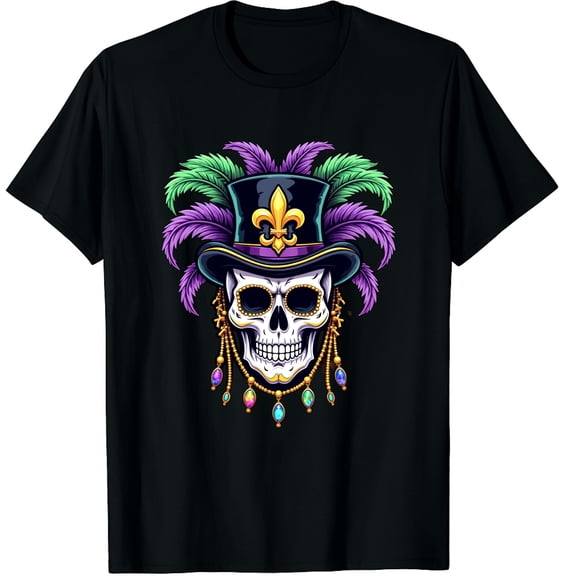 Mardi Gras Carnival Skull New Orleans Outfit Parade Mens Graphic Crew Neck Short Sleeve T-Shirts (Men's, Women's)