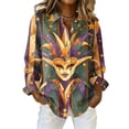 thumbnail image 1 of Mardi Gras Casual Shirt for Women, Long Sleeve Spring Carnival Outfit for Daily and Festival Use, 1 of 6