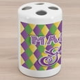 thumbnail image 1 of Mardi Gras Ceramic Toothbrush Holder, Mardi Gras Lettering on Classical Diamond Line Backdrop, Decorative Versatile Countertop for Bathroom, 4.5" X 2.7", Fern Green Marigold, 1 of 4
