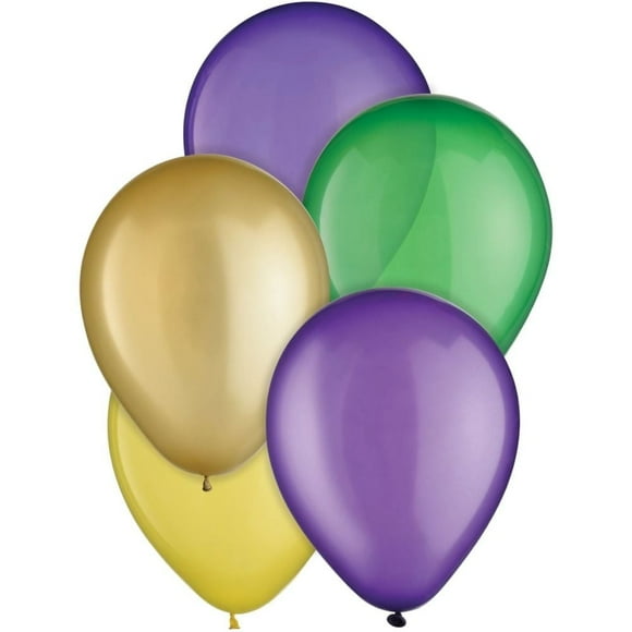 Mardi Gras Colors 11-inch Latex Balloon 15 Per Pack