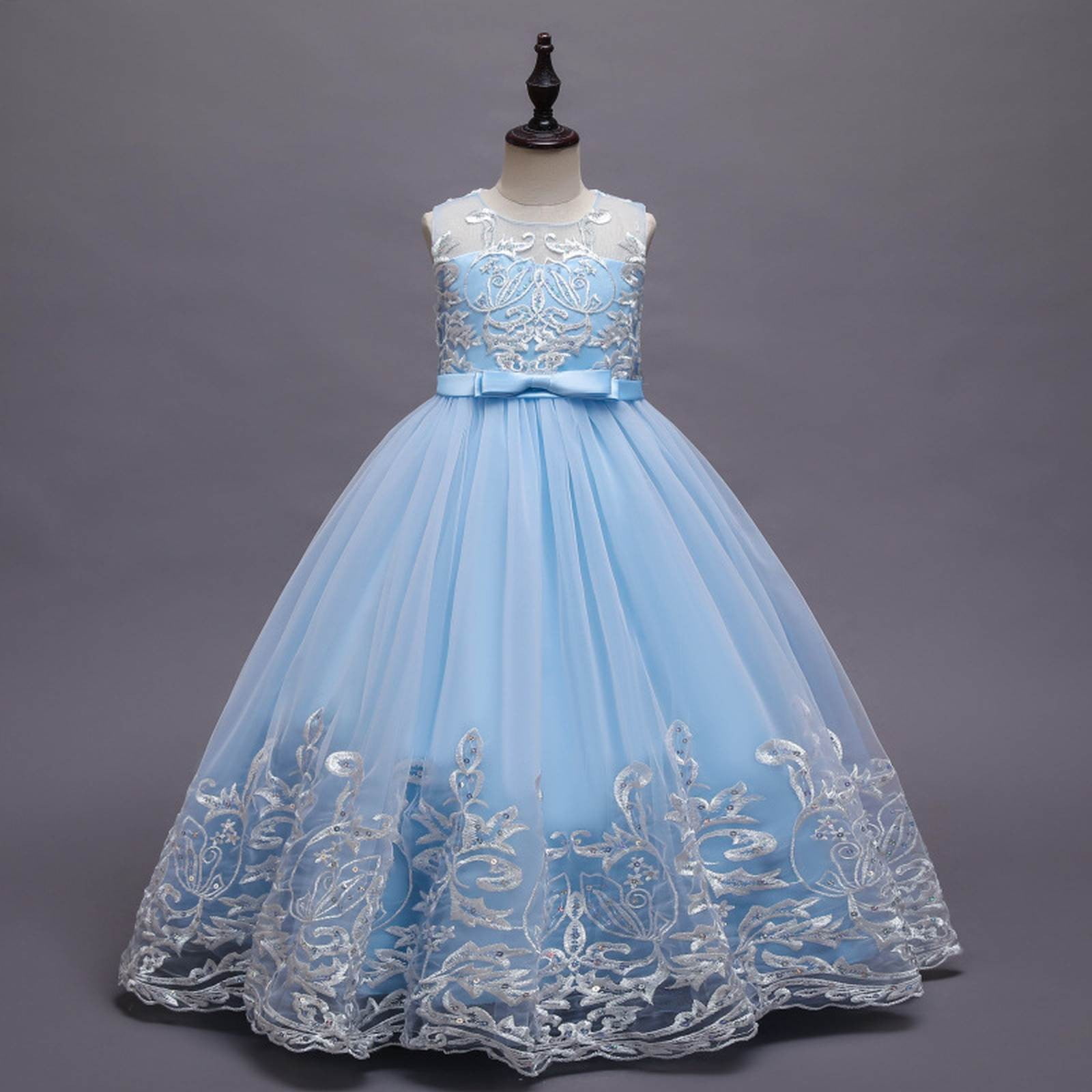 Sweet Kids Girls' Floral Mesh & Crystal Tulle Flower Girl Dress - Tea-Length Party Dress For Ages 2-12 Years (100% Polyester)