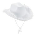 thumbnail image 1 of Mardi Gras Cowboy Hat Yigetop Novelty Cowboy Hat with Feathers For Women Cowboy Hat For Women Party Dress Up Cowgirl Hat White1 one Size, 1 of 3
