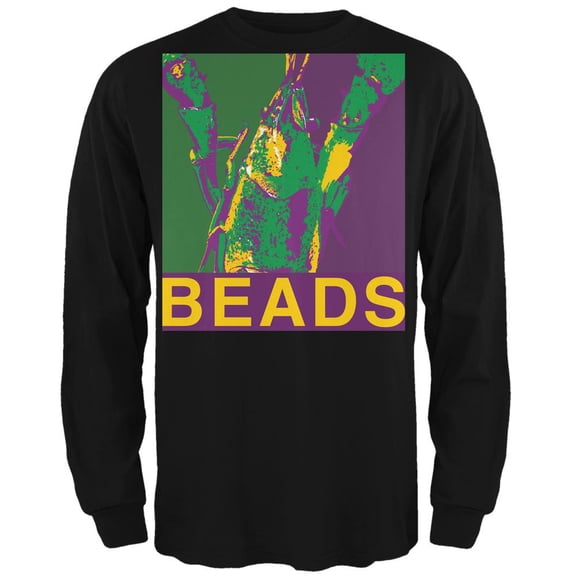 Mardi Gras Crawfish Beads Black Adult Long Sleeve T-Shirt