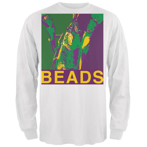 Mardi Gras Crawfish Beads White Adult Long Sleeve T-Shirt - X-Large