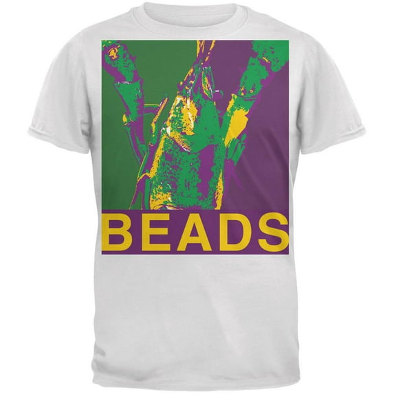 Mardi Gras Crawfish Beads White Adult T-Shirt - Small