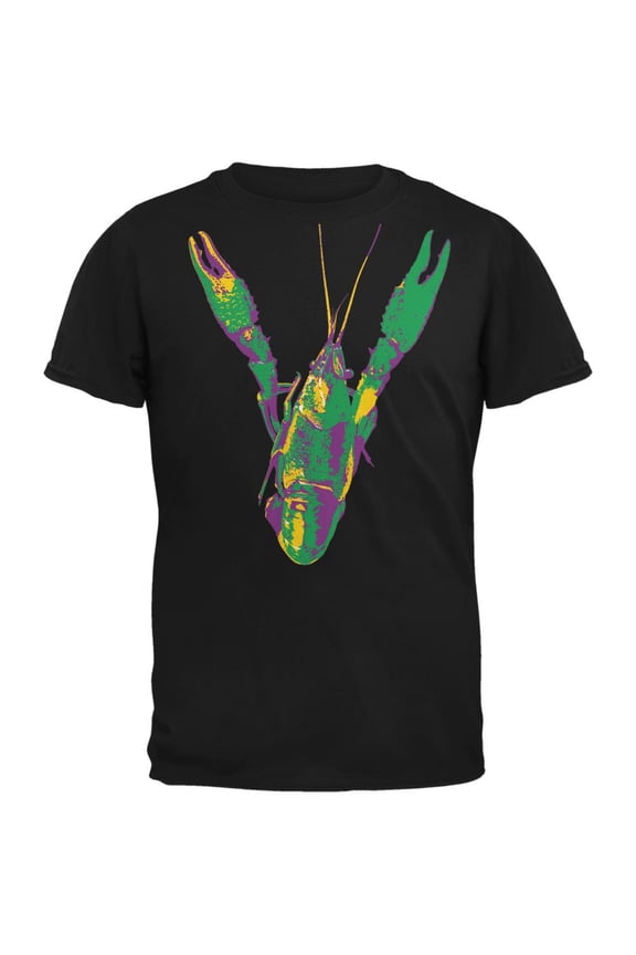 Mardi Gras Crawfish Black Adult T-Shirt - Large