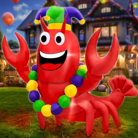 Mardi Gras Crawfish Boil 6 FEET Tall Inflatable Decoration jester hat parade decorations beads necklace