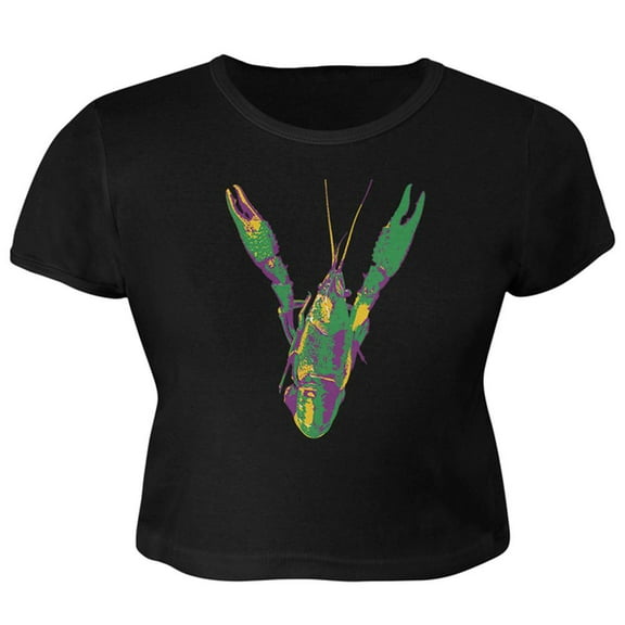 Mardi Gras Crawfish Juniors Crop Top T-Shirt Black LG