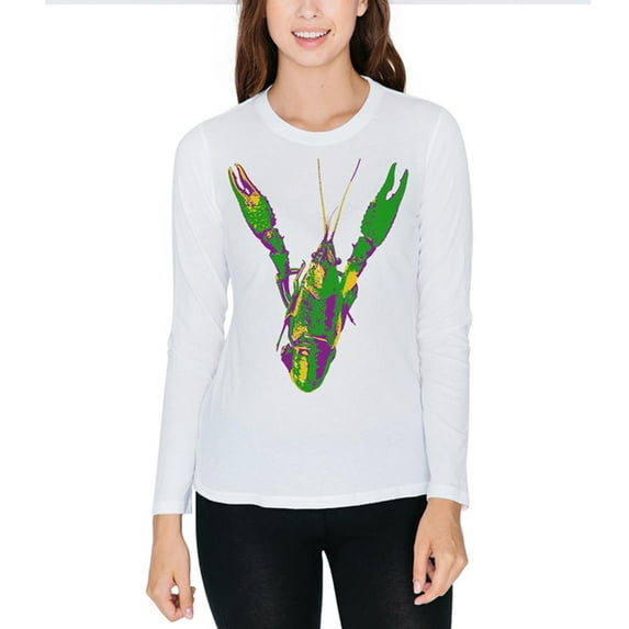 Mardi Gras Crawfish Juniors Long Sleeve T-Shirt White X-LG