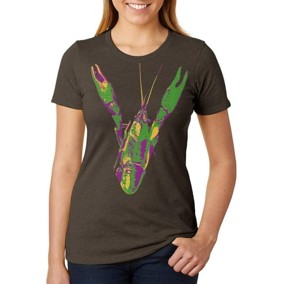 Mardi Gras Crawfish Juniors Soft Heather T Shirt Heather Brown MD