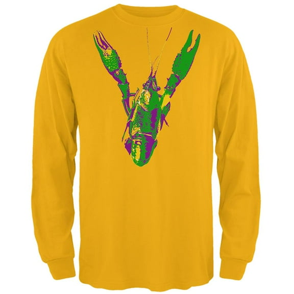 Mardi Gras Crawfish Mens Long Sleeve T Shirt Gold LG