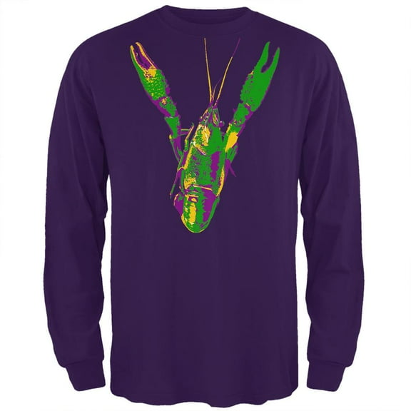 Mardi Gras Crawfish Mens Long Sleeve T Shirt Purple LG