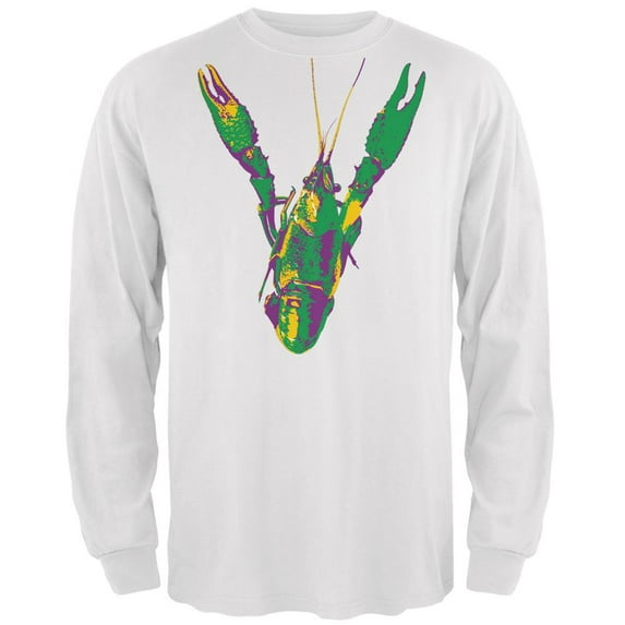 Mardi Gras Crawfish White Adult Long Sleeve T-Shirt - 2X-Large