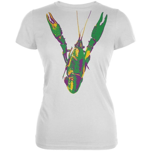 Mardi Gras Crawfish White Juniors Soft T-Shirt - 2X-Large