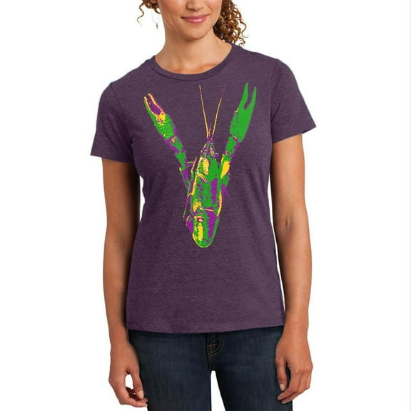Mardi Gras Crawfish Womens Heather T Shirt Heathered Eggplant LG