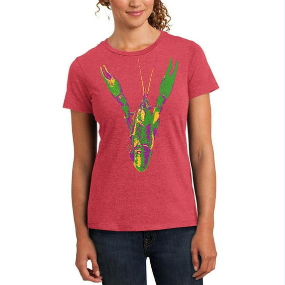 Mardi Gras Crawfish Womens Heather T Shirt Heathered Watermelon X-LG