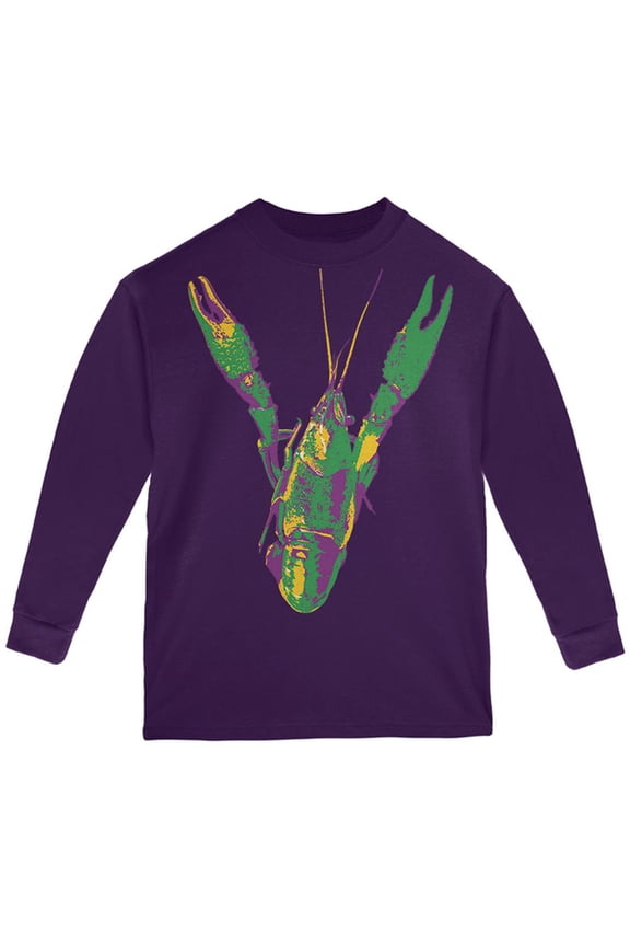 Mardi Gras Crawfish Youth Long Sleeve T Shirt Purple YLG