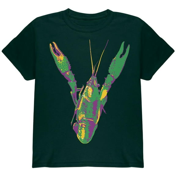Mardi Gras Crawfish Youth T Shirt Forest Green YXL