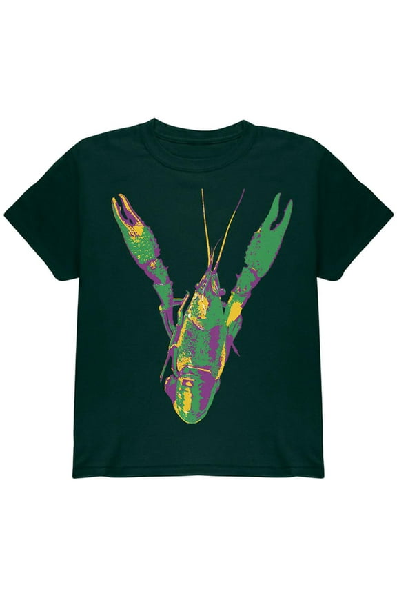 Mardi Gras Crawfish Youth T Shirt Forest Green YXL